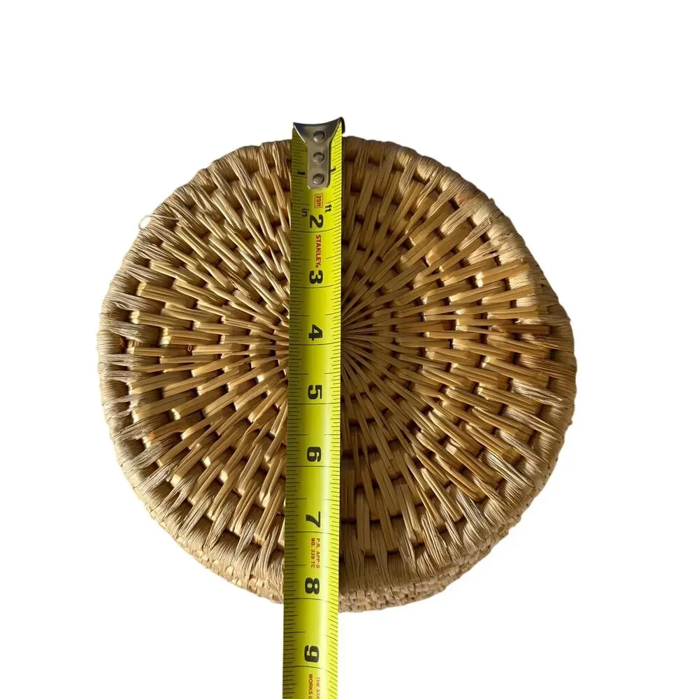 Vintage Handmade Hand Woven Weave Large Basket Bowl Round Tan 9.5 x 4